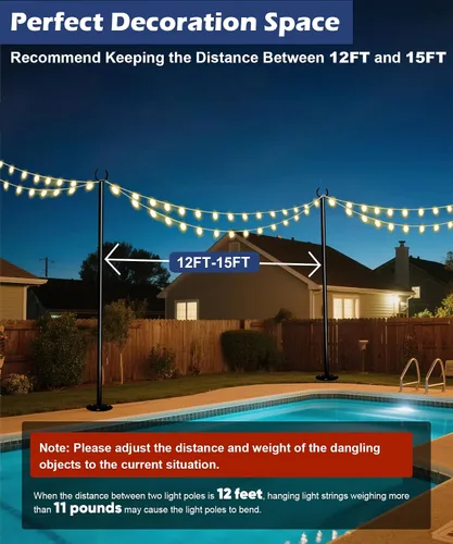 Vista 5 de Poste para tiras de luces de 10 pies para exteriores, poste de iluminación de metal resistente para suelos duros, patios traseros de madera, patio