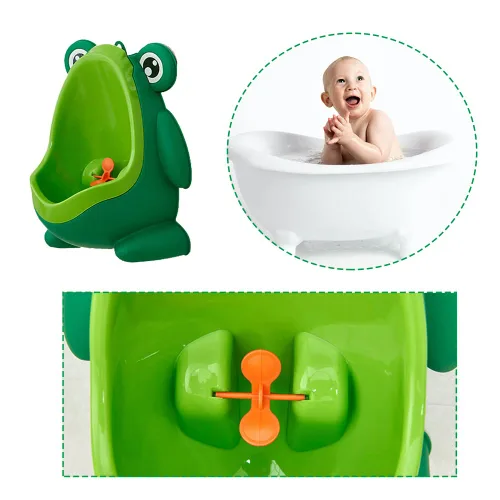 Vista 3 de Entrenamiento para orinar de rana, lindo orinal de entrenamiento para niños con divertido objetivo de puntería, orinales verdes para niños pequeños