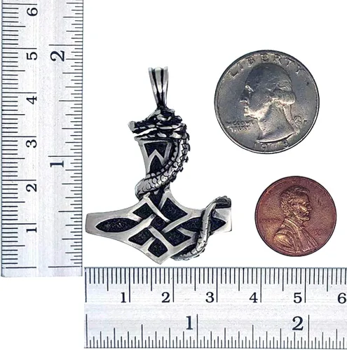 Vista 3 de OhDeal4U Mjölnir Celtic Norse Viking Jewelry Dragon Thor's Hammer Mjolnir Serpent Odin Asgard Thor Asatru Protection Amulet Pewter - Colgante
