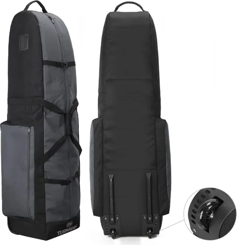 Vista 8 de TurnWay Bolsa de viaje de golf acolchada plegable, bolsa de golf de poliéster 900D resistente al agua, bolsa de transporte de golf con ruedas