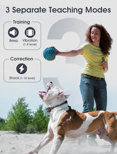 Vista 3 de Collar de entrenamiento para perros con control remoto, collar inteligente de choque para perros con 3 modos de entrenamiento e iconos
