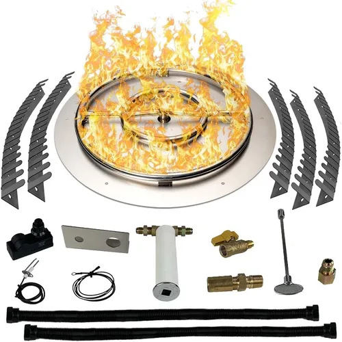 Vista 14 de Kit de sartén y anillo de acero inoxidable para quemador de hoguera, con encendido por chispa para fogatas de propano líquido, sartén de 18