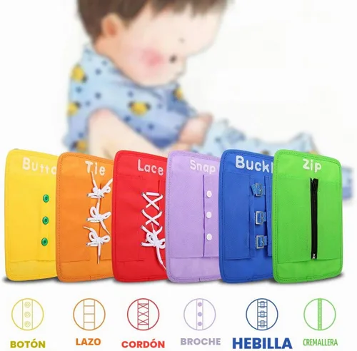 Vista 3 de Aprendizaje Temprano Básicas Habilidades para la Vida Básica Fina Tocador Suministros preescolares – Cremallera, Broche, Botón, Hebilla, Encaje