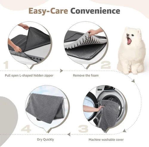 Vista 8 de Cama ortopédica para perros grandes, cama impermeable para perros con funda extraíble lavable y parte inferior antideslizante, colchón de espuma