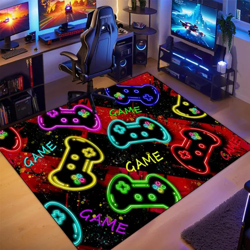 Vista 9 de Alfombra de juegos para habitación de niños - Alfombra de área amarilla temática de juegos para dormitorio de niños, decoración de habitación