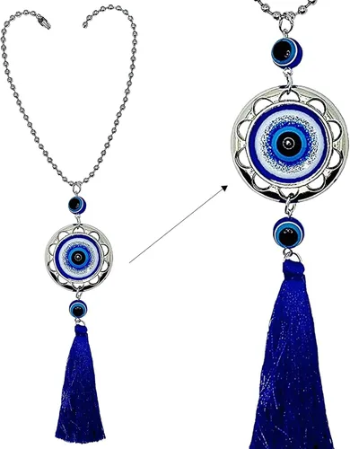 Vista 9 de LUCKBOOSTIUM Evil Eye Wheel of Fortune - Adorno colgante de pared y puerta con cadena de metal dorado, aumenta tu energía, para suerte y protección