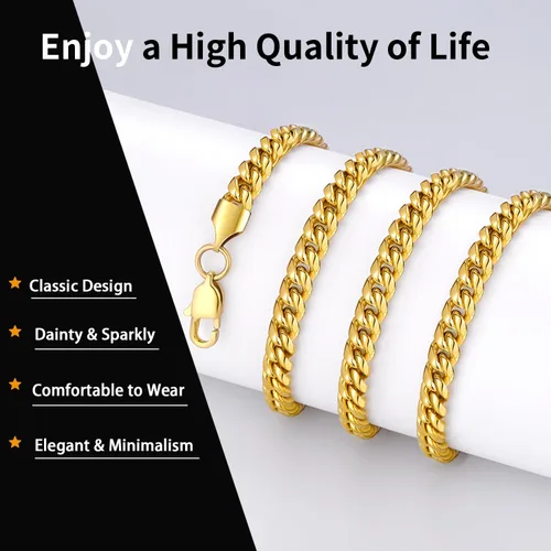 Vista 4 de Momlovu Cadena chapada en oro de 18 quilates en tono plateado para hombres y niños, cadena de eslabones cubanos de acero inoxidable chapado en oro