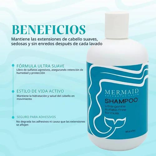 Vista 3 de Champú hidratante para extensiones de cabello, 16 Fórmula nutritiva ultra suave sin aceite hidrata, limpia y fortalece las tramas, cinta adhesiva