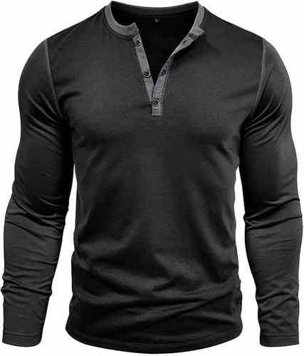 Vista 3 de Henley Shirt for Men, Long Sleeve Casual Button Placket, Classic Lightweight Cotton Pullover Basic Tee Tops