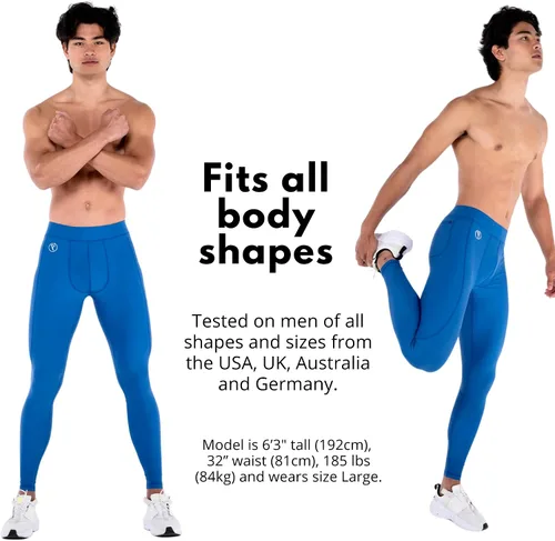 Vista 6 de Kapow Meggings Leggings de compresión para hombre con bolsillos y almohadilla Azul (Admiral Blue)