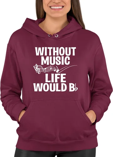 Vista 2 de Go All Out Sudadera con capucha para hombre y mujer sin música Life Would B Flat Funny Music Lovers Granate