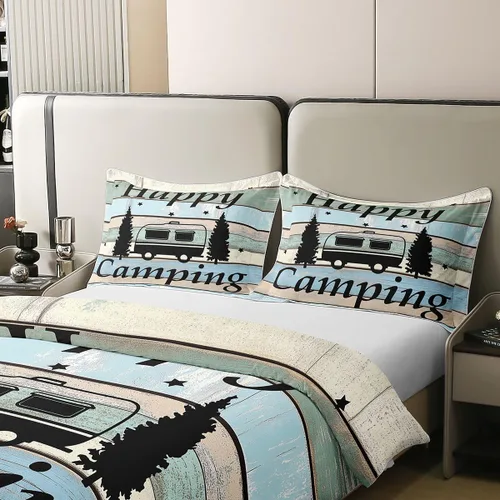 Vista 4 de Camper - Ropa de cama de campamento con cremallera de tamaño individual para niños, estilo rústico, estilo granja, 100% algodón, accesorios