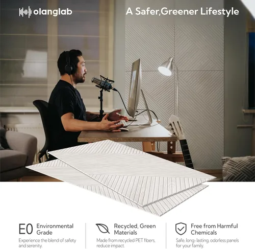 Vista 4 de Olanglab Paquete de 4 paneles de pared autoadhesivos, 47.2 x 23.6 pulgadas por panel, paneles de pared acústicos, arte de pared absorbente de sonido