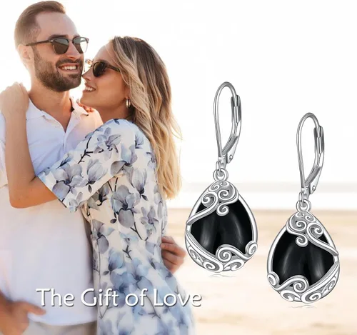 Vista 246 de Aretes colgantes con forma de lágrima de filigrana de piedra lunar de plata de ley 925 con cierre de palanca para mujer, regalos de joyería