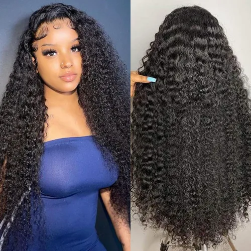 Vista 22 de Pelucas con malla frontal de onda profunda 13x4, cabello humano pre-sacado, 180% de densidad, 9A, sin pegamento, pelucas de cabello humano mojadas