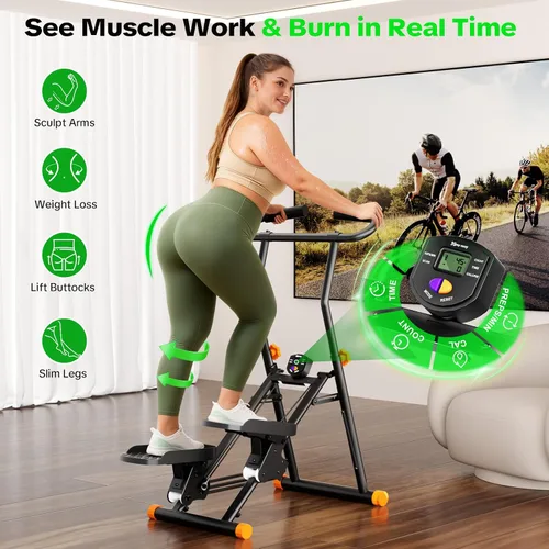 Vista 6 de Stair Stepper for Home Gym, 350 lbs Capacity Cardio Machine with Adjustable Height, Non-Slip Pedals, LCD Display, Foldable Design for Full Body