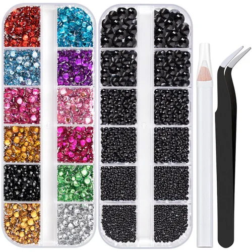 Vista 22 de Dos paquetes de diamantes de imitación de parte trasera plana, 4520 piezas de diamantes de imitación coloridos para arte de uñas, cristal colorido +