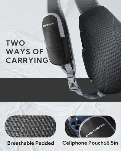 Vista 3 de Bolso de hombro WATERFLY, morrales, bolsos, mochilas triangulares cruzadas sobre el cuerpo, de soga, para senderismo o mochilas multiuso y bolsa