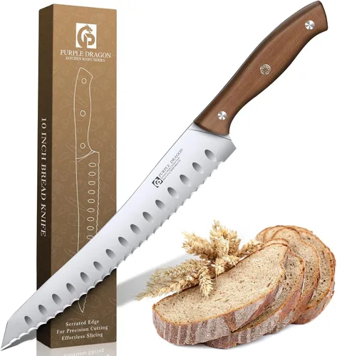 Vista 19 de Juego de 4 cuchillos de carne serrados de Purple Dragon de acero alemán de alto carbono con mango cuadrado de madera - Corte sin esfuerzo - Regalo