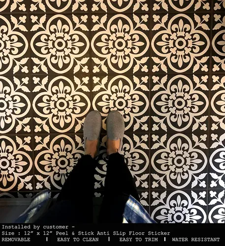 Vista 4 de Bleucoin Encaustic - Calcomanías antideslizantes para azulejos de suelo, baño, cocina, lavandería, impermeables y extraíbles, ecológicas, vinilo