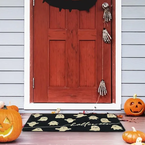 Vista 4 de Tapete de bienvenida con fantasma de Halloween, divertido tapete de puerta de Halloween para interiores y exteriores, antideslizante, decoración