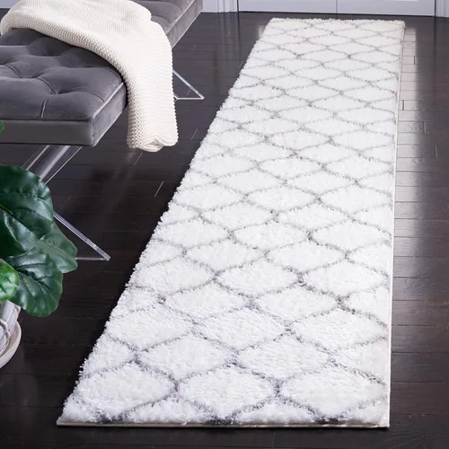 Vista 19 de SAFAVIEH Tahoe Shag Collection - Alfombra para pasillo, 2 x 9 pies, color beige y blanco, diseño de enrejado, no desprende pelusa y de fácil