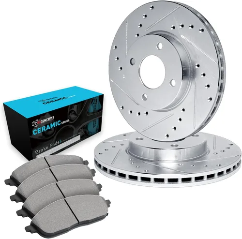 Vista 15 de R1 Concepts Kit de freno delantero y trasero para BMW 528i 2011-2016 Rotores de freno ranurados perforados Kit de pastillas de freno y rotores