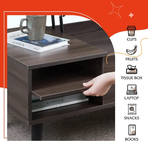 Vista 6 de WLIVE Mesa de centro con tapa elevable para sala de estar, mesa de centro pequeña con almacenamiento, estante ajustable y compartimento