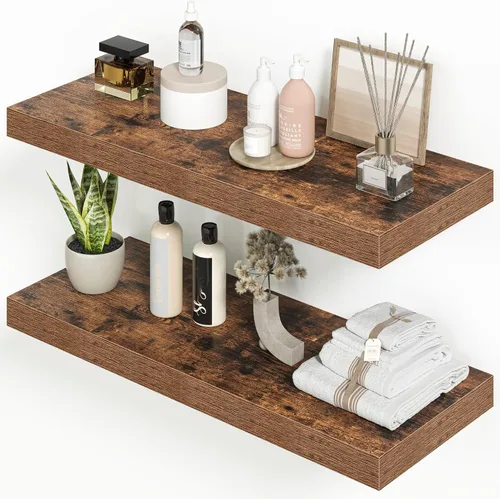 Vista 11 de Heimlove Juego de 2 estantes flotantes de 16 pulgadas para pared, estante negro para baño pequeño, dormitorio, sala de estar, cocina, decoración