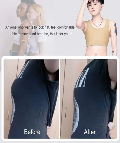 Vista 3 de Aivtalk Tomboy Chest Binder Super Flat Elastic Tank Top para lesbianas FTM Transgénero