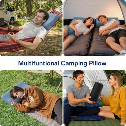 Vista 12 de Almohadas de camping para dormir, almohada de viaje de espuma viscoelástica de 2 alturas, almohada de viaje pequeña para camping, senderismo