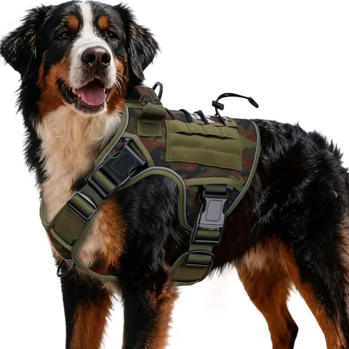 Vista 46 de Arnés táctico para perros grandes, chaleco reflectante ajustable sin tirones con sistema Molle, control de grado militar K9 para entrenamiento