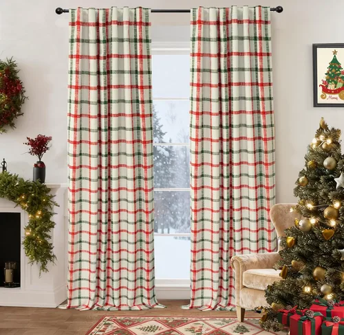 Vista 12 de DriftAway 2 paneles cortinas de lino a cuadros 100% opacas de doble capa cortinas para dormitorio de 96 pulgadas de largo estilo granja con Gris
