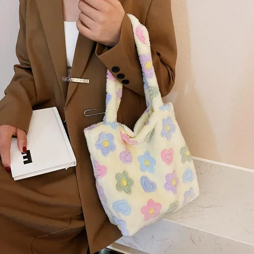Vista 4 de JQWSVE Bonita bolsa de mano esponjosa de piel sintética para mujer, bolso de hombro de felpa para otoño e invierno, bolso cruzado