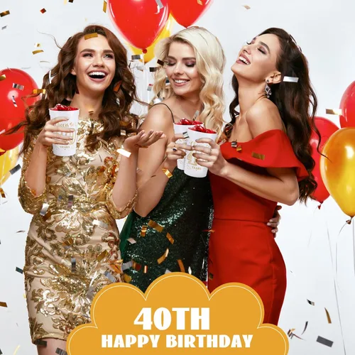 Vista 3 de Lallisa 40 tazas de plástico para fiestas de cumpleaños 40 a granel, de 16 onzas a 40 años, decoraciones de fiesta de 40 años, regalos de fiesta