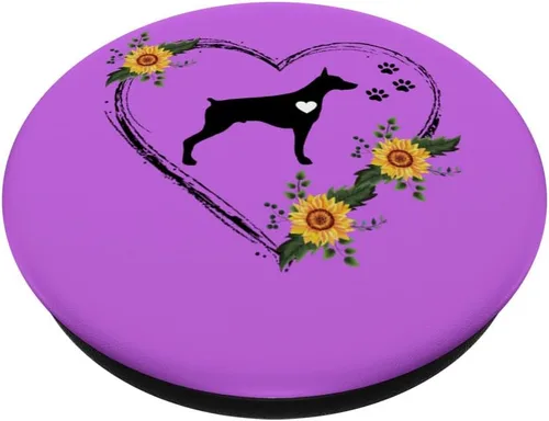 Vista 2 de Doberman Heartbeat con huellas de pata en PopSockets púrpura intercambiable PopGrip
