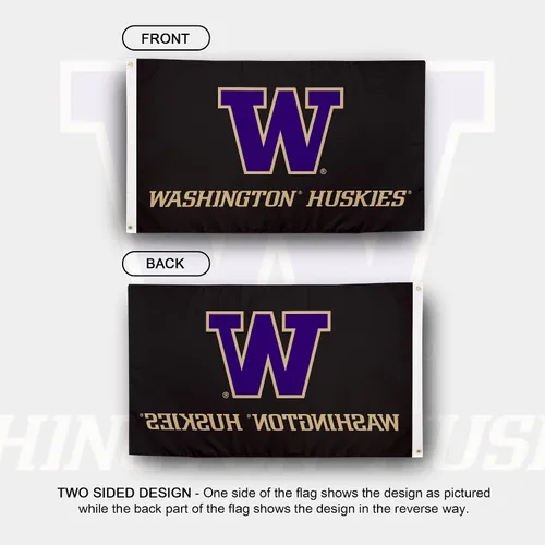 Vista 2 de Desert Cactus Bandera de los Huskies de la Universidad de Washington 3x5 Negro