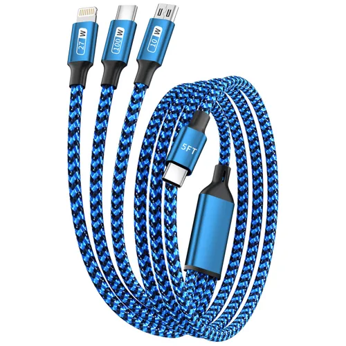Vista 37 de Cable de carga múltiple, (paquete de 2 cables de 4 pies), cable de carga 3 en 1 para múltiples dispositivos, cable de carga universal de nailon Rosa