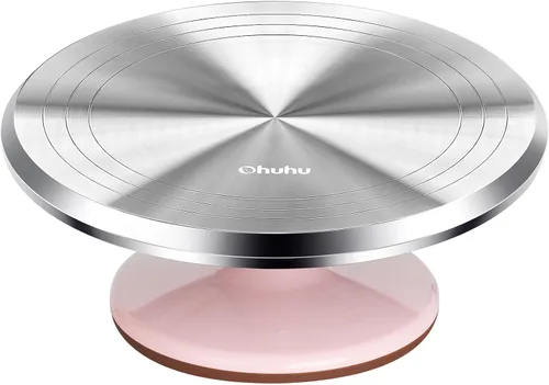 Vista 11 de Ohuhu Tocadiscos para tartas, aluminio de 12 pulgadas, kit de decoración de tartas, suministros giratorios, soporte giratorio con 2 espátulas