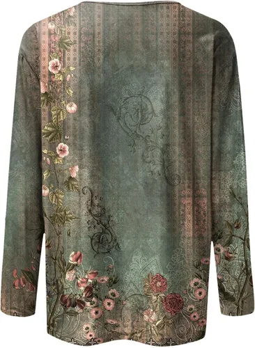 Vista 4 de Blouses for Women 2025 Three Quarter Sleeve Round Neck T Shirt Hawaiian Printing Trendy Fashion Beach Tops