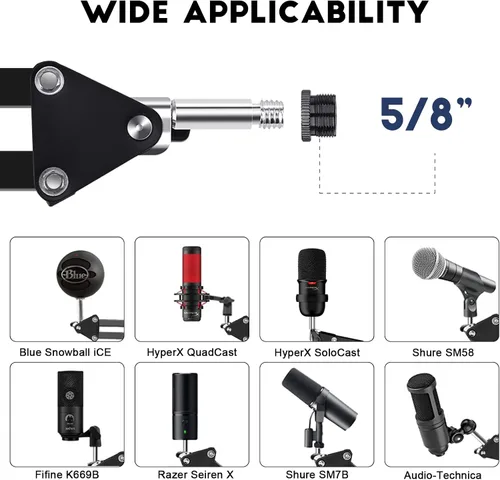 Vista 3 de Brazo de Micrófono, Aokeo AK-35 - Soporte de Micrófono de Escritorio; Soporte de Brazo de Tijera con Suspensión para Micrófono para Blue Yeti, Blue