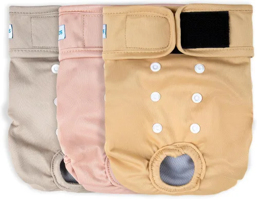 Vista 6 de Leekalos - Pañales reutilizables y lavables para perras (paquete de 3 unidades) - Pañales para perros altamente absorbentes - Tamaño ajustable