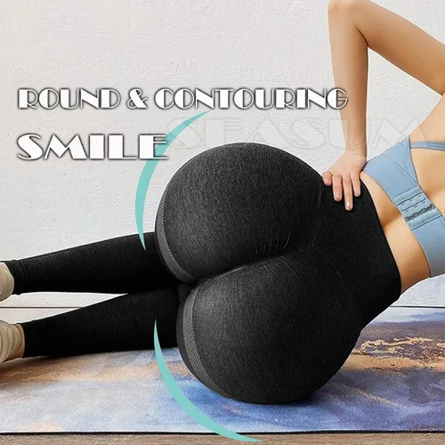 Vista 4 de SEASUM, Leggings de cintura alta con contorno de sonrisa, sin costuras, para entrenamiento, gimnasio, Yoga. Pantalones deportivos