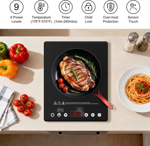Vista 3 de Estufa eléctrica portátil, estufa eléctrica de un solo quemador de 1800 W para todos los utensilios de cocina, quemador infrarrojo de encimera