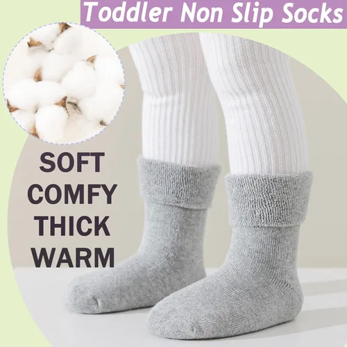 Vista 3 de hakugoo 6 pares de calcetines antideslizantes para niños pequeños con pinzas de invierno, gruesos, cálidos, acogedores, calcetines para bebés y niños