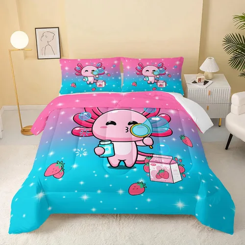 Vista 29 de QOOMO Edredón floral de gato tamaño Twin, juego de ropa de cama de gato rosa para niños, adolescentes y niñas, juego de ropa de cama de 3 piezas