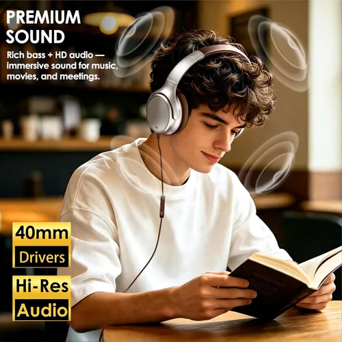 Vista 2 de Auriculares con cable sobre la oreja con micrófono, auriculares USB tipo C Plateado