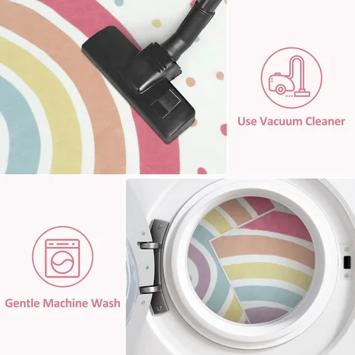 Vista 5 de STARUIA Alfombra lavable de arco iris para guardería de niñas, alfombra pequeña de 3 x 5 pies, alfombras de área coloridas para dormitorio de niños