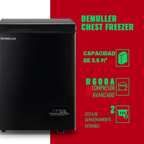Vista 5 de DEMULLER Congelador profundo de 3.5 pies cúbicos con panel de visualización de temperatura, mini congelador con cesta extraíble, adecuado