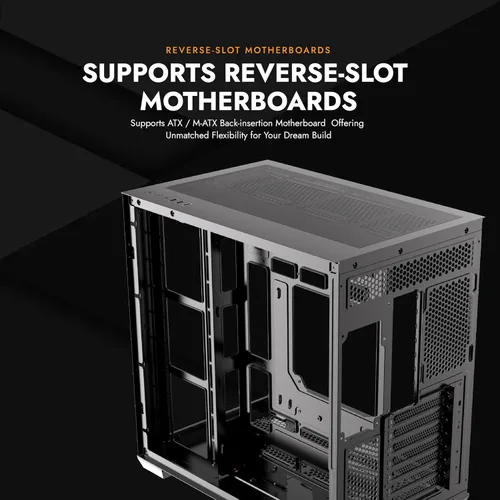 Vista 5 de darkFlash C280 E-ATX - Funda para juegos de PC de torre completa, 7 ventiladores ARGB incluidos, vidrio templado de 270°, compatible con placa base